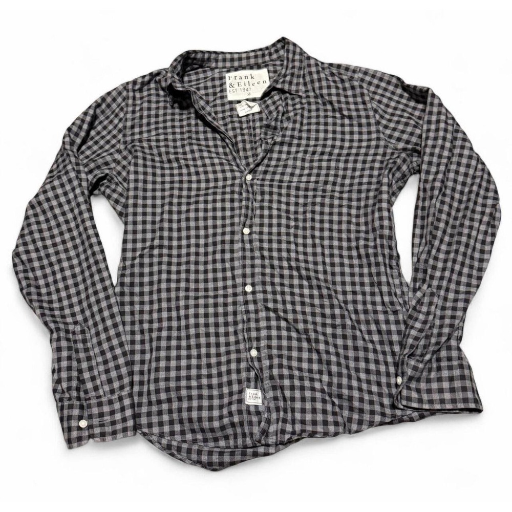 Frank & Eileen Barry Shirt Women M Gray Black Gingham Button Down Cotton